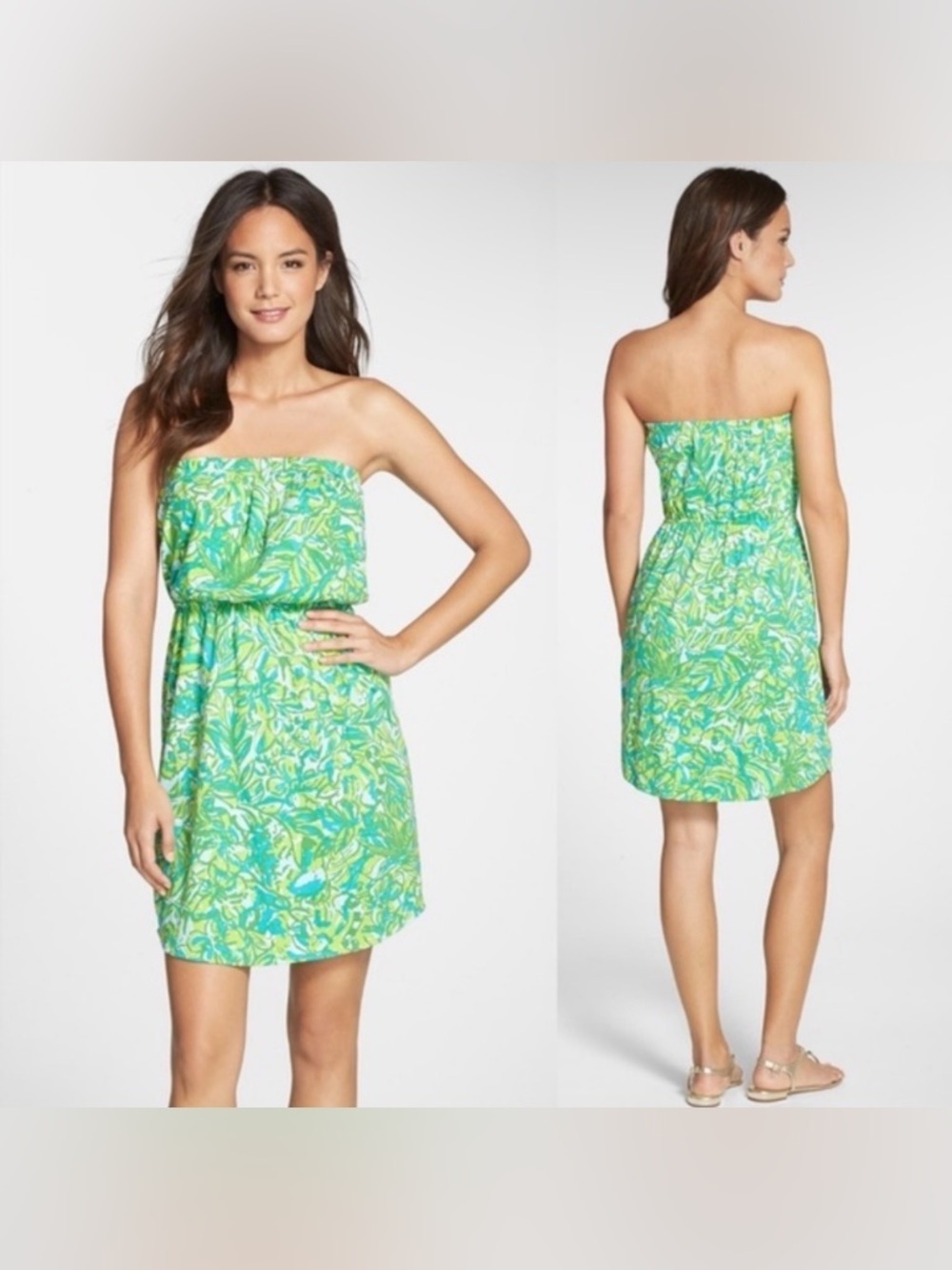 Lilly Pulitzer Windsor Strapless Mini Dress Fresh Citrus Green Parrot - Medium